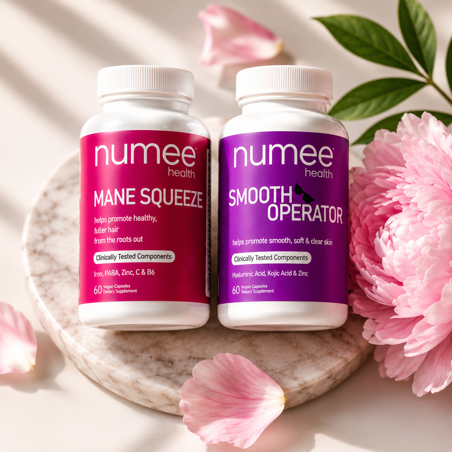 Numee supplement bottles pedestal